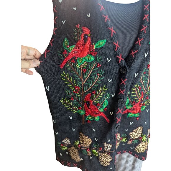 VTG Bobbie Brooks Winter Theme Sweater Vest Cardinals Embroidery & Beaded SZ XL - Picture 4 of 12